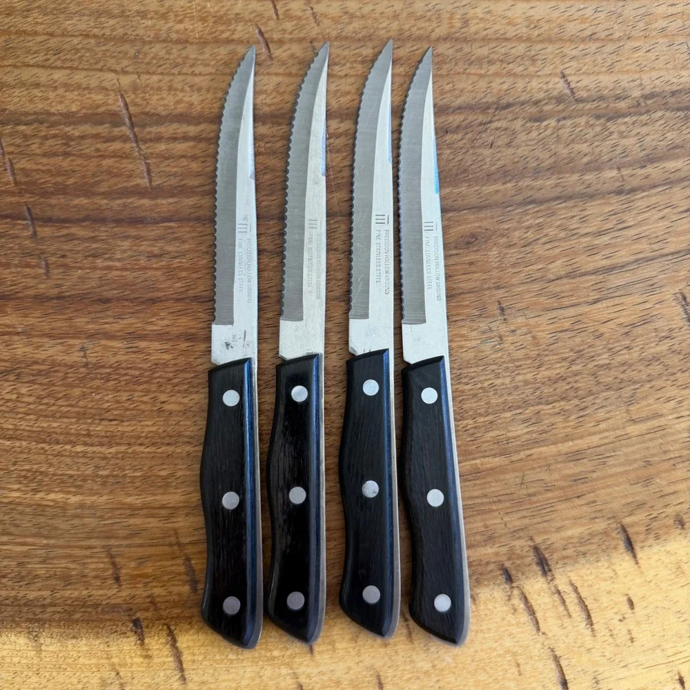 Set 4 Vintage Precision Hollow Ground Stainless Steel Steak Knives Japan Black